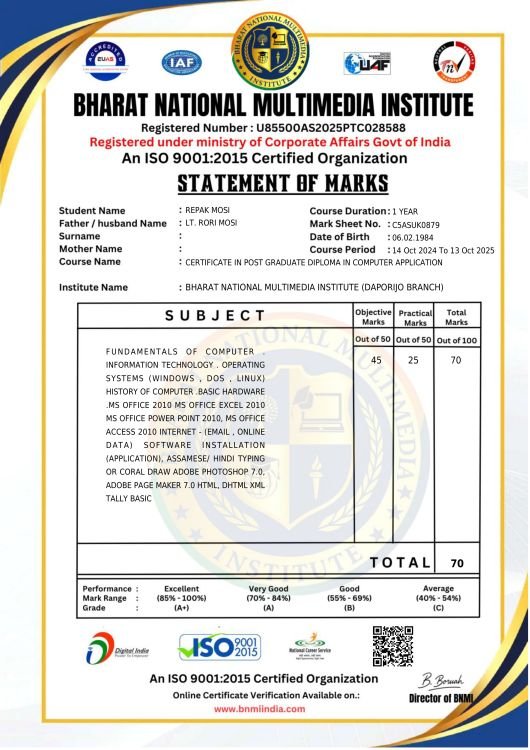 MARKSHEET (Single Course)